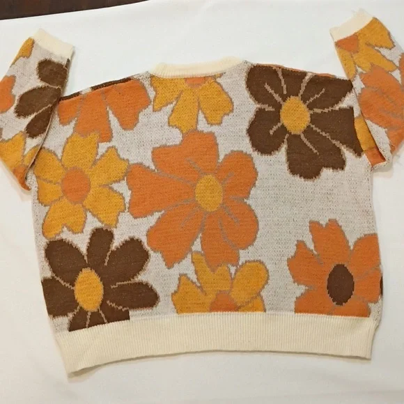 Oversized Sweater Oatmeal Fairycore Bold Floral Size Small - Picture 4 of 4
